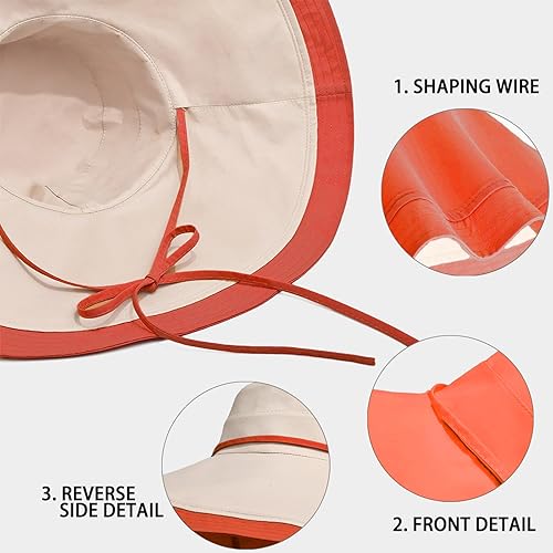 Miniatura 5 de Sombrero de sol de ala ancha de 7 pulgadas para mujer, sombrero grande plegable con protección UV, se puede llevar en ambos lados