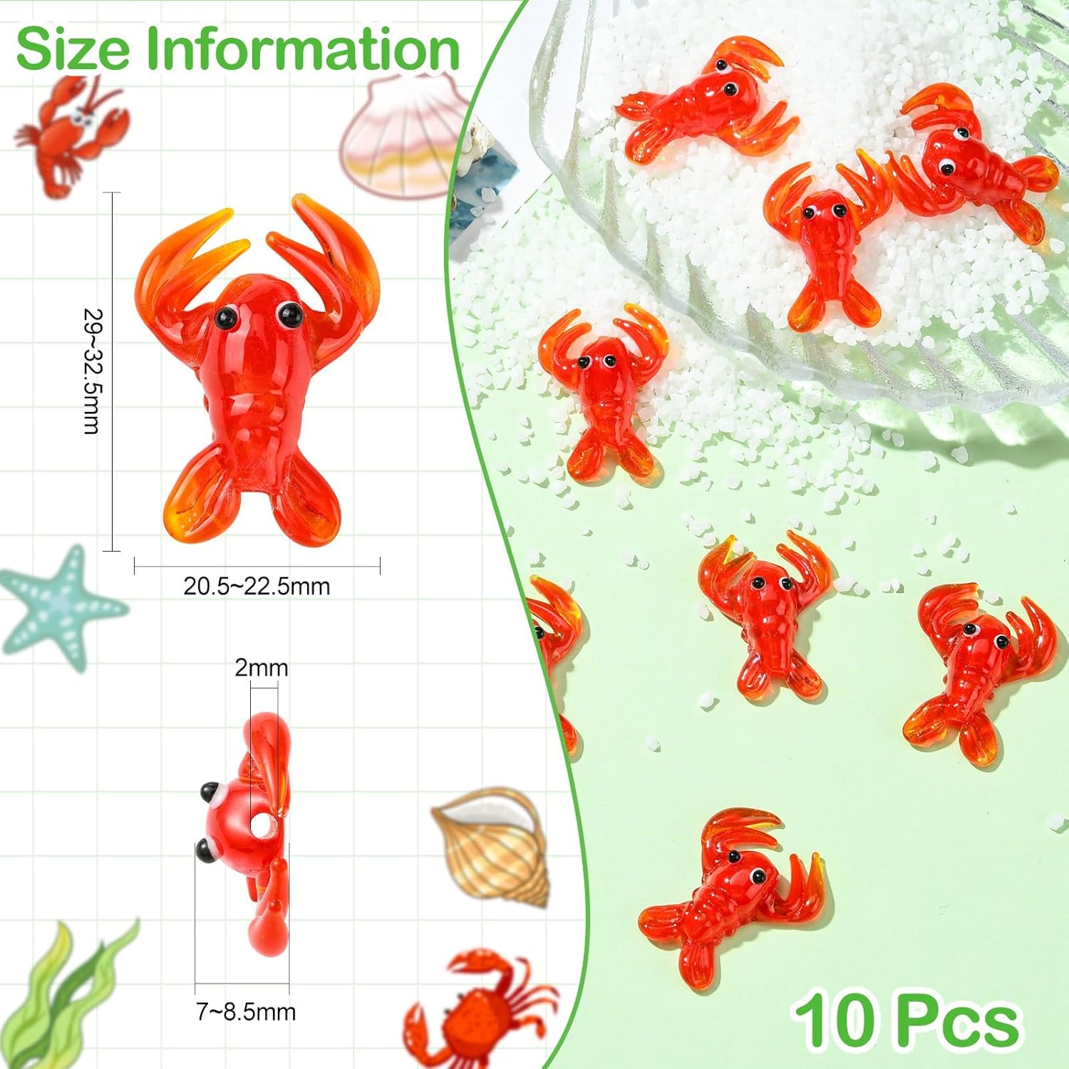 LiQunSweet 10 pcs Lovely Lobster Handmade Lampwork Beads Ocean Sea Red Animals Spacer Loose Glass Beads for DIY Earring Necklace Bracelet Jewelry Crafts - Image 2