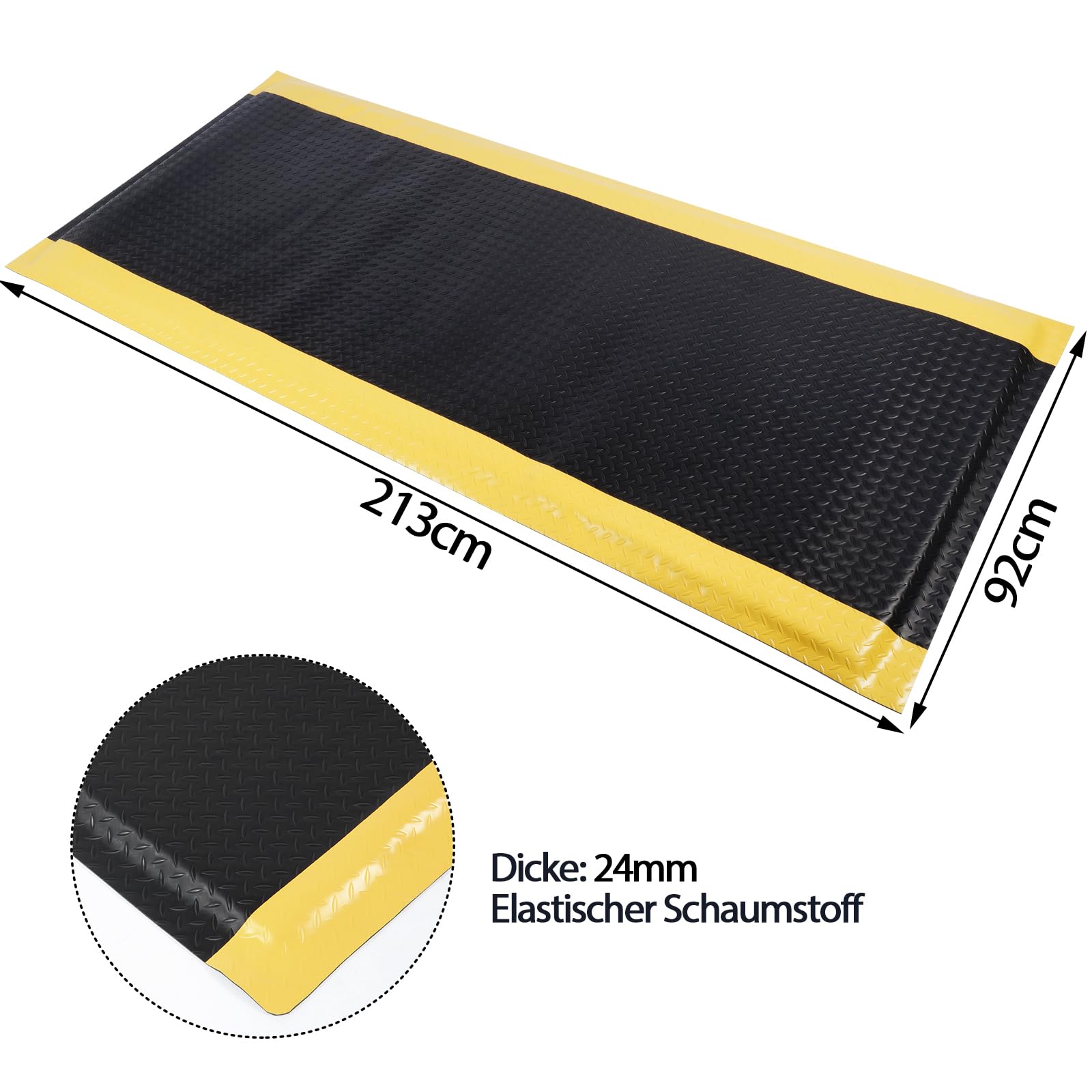 tonchean Tapis anti-fatigue 92 x 213 cm - Tapis de travail ergonomique en mousse PVC - Pour banc de garage - Noir et jaune
