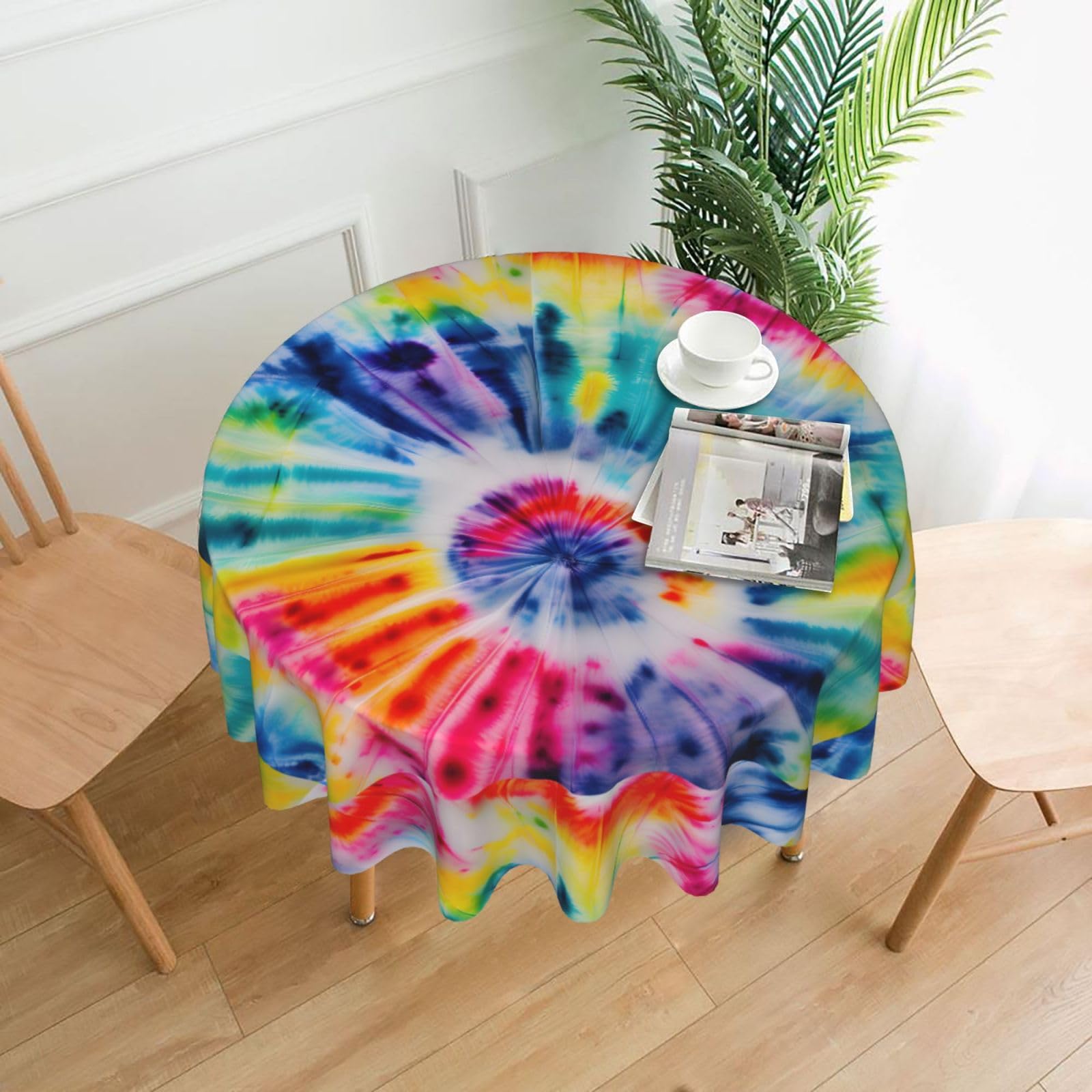 Nbtghga Beautiful World Rainbow Tribe Print Tablecloth Round Border Table Cloth Cover Decorative For Party Holiday Dinning Tabletop Home
