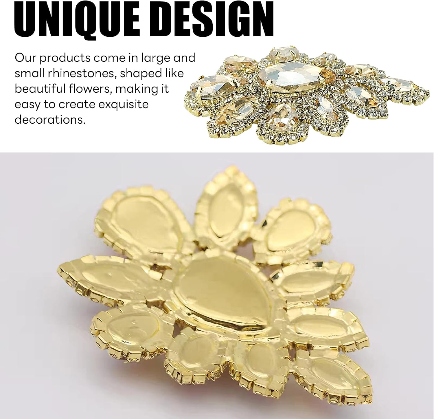 4PCS Topaz Teardrop Rhinestone Appliques, Vintage Crystal Beaded Flower Patches for Wedding Dress Bridal Gown, Clothing, Costume Decoration, DIY Crafts