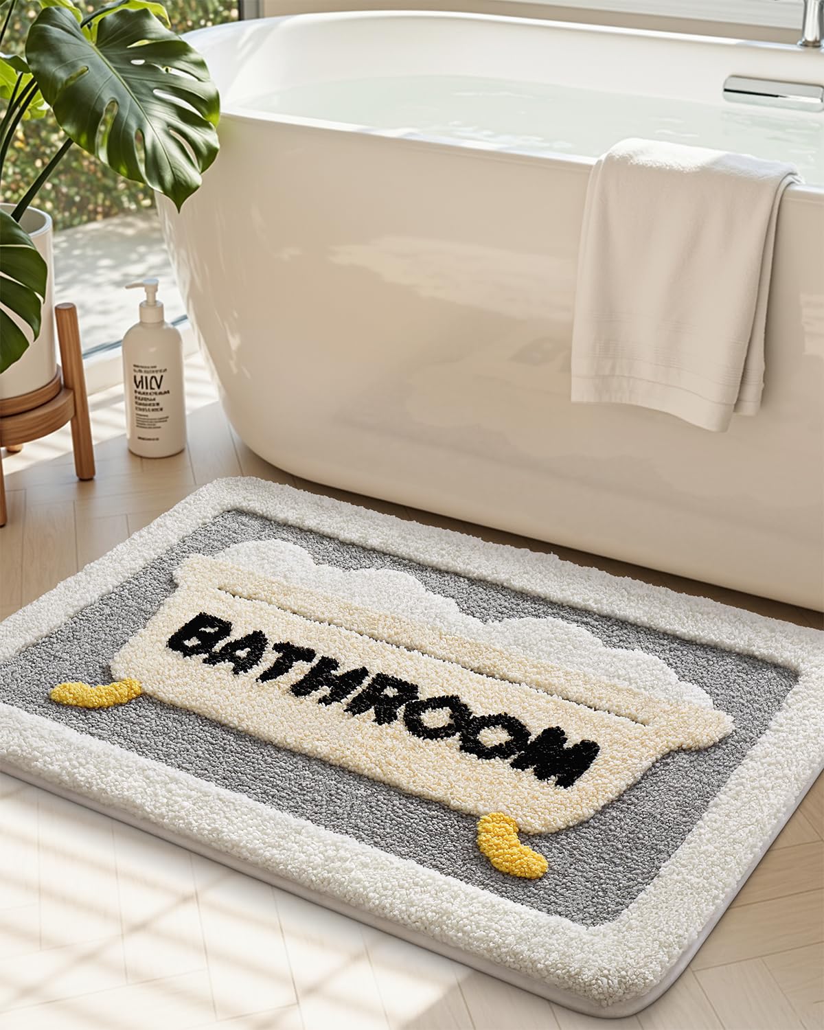 Tapis de douche pour sol de douche moderne gris et beige lavable