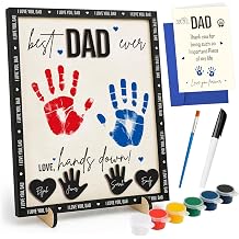 Father's Day Gifts for Dad Handprint Craft Kit For 10" Best Dad Ever Display Personalized Keepsake Desk Decor 8x10 in Board With Stand