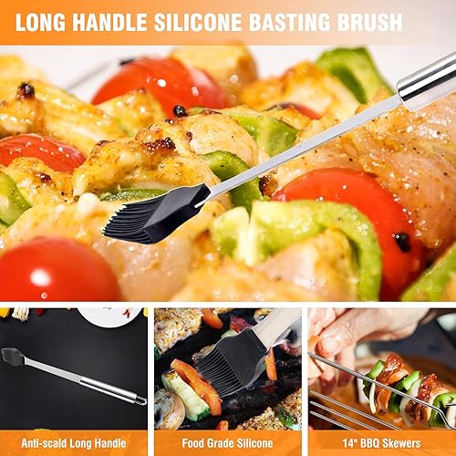 Miniatura 5 de Wellavich Accesorios para parrilla de barbacoa con cesta rodante, juego de 15 herramientas de parrilla de acero inoxidable, bolsa portátil para