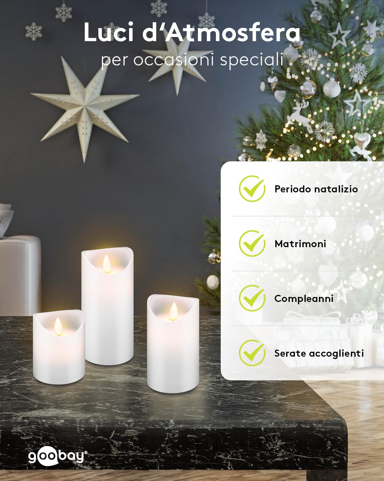 Goobay Candela con Luce LED Set di 3