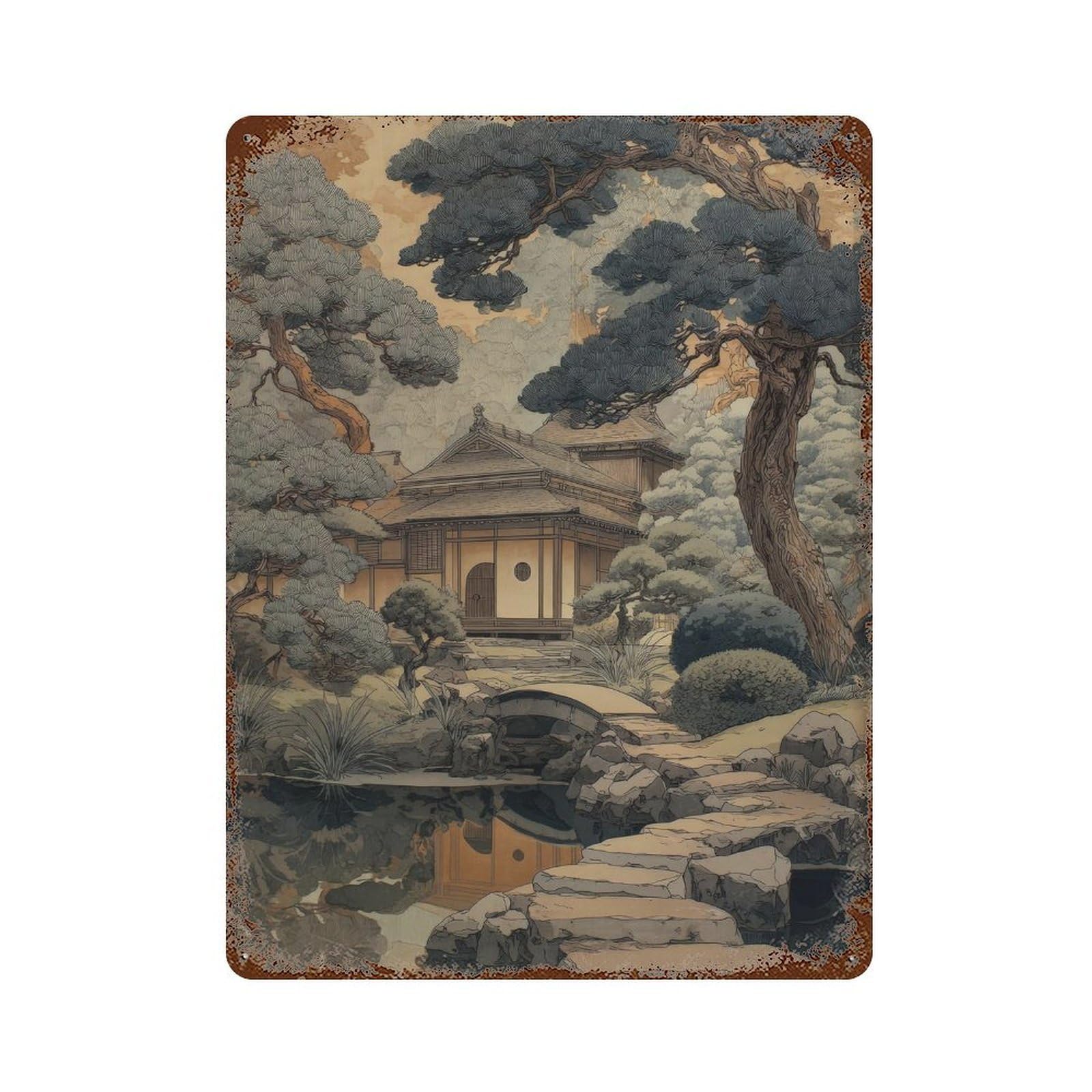 xiaoxiaoshen Japanese Garden. Traditional Wall Decor Art Metal Tin Poster Modern Home Decor Art Home Bar Shop Decorations Vintage Sign 40x30cm
