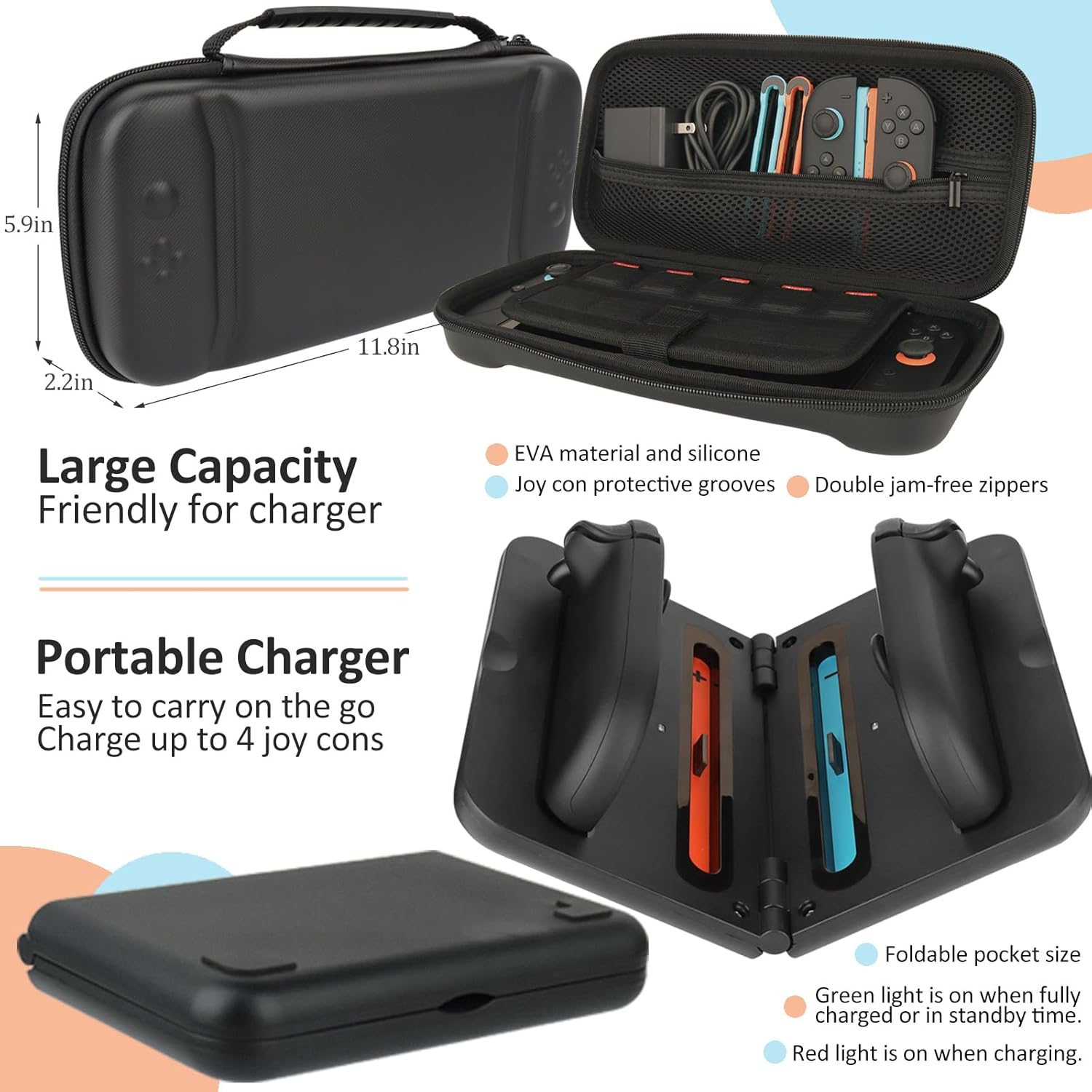 Accessories for Switch 2 - Family Bundle for Nintendo Switch 2,Carry Case,Portable Joy Con Charger,4 Pack Steering Wheels and Hand Grips,Dockable Case Kit,Stand and More - Image 5