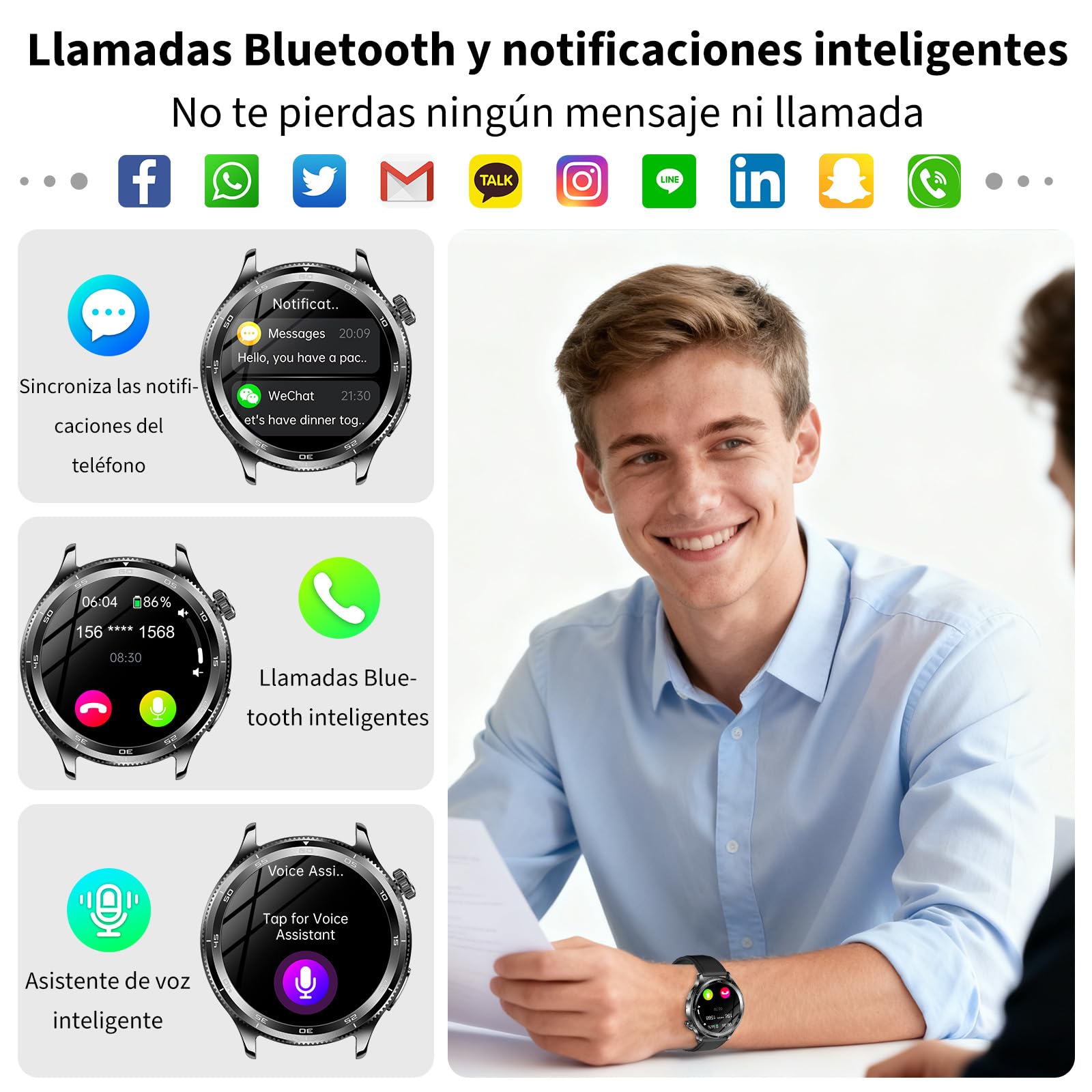 Marsyu 2026 Reloj Inteligente Hombre ECG/24H Pulsómetro Presion Arterial | Reloj Salud con Redonda Pantalla AMOLED 1,43" Composición Corporal/HRV/SpO2/30s Mini Chequeo/IMC/Temperatura Corporal/SOS