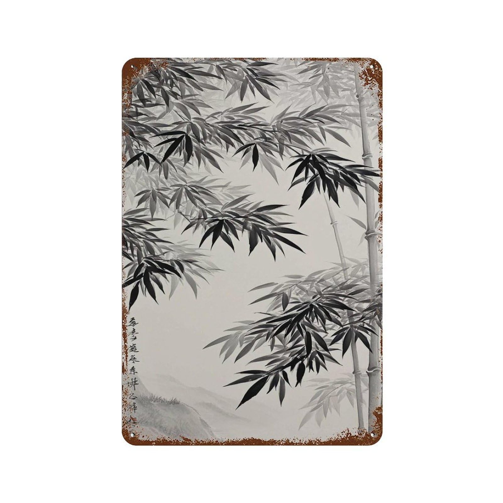 xiaoxiaoshen Japanese Bamboo Ink Minimalist Black And White Zen Traditional Sumi Wall Decor Art Metal Tin Poster Modern Home Decor Art Home Bar Shop Decorations Vintage Sign 30x20cm