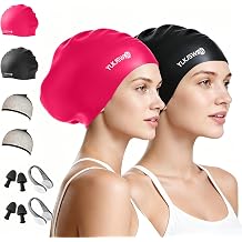 Large Swim Cap for Long Hair Women Men, 2 Pack Waterproof Silicone Pool Swimming Cap for Adult with Braids, Dreadlocks, Long Thick Curly, Weaves Afro Hair Extensions Keep Hair Dry