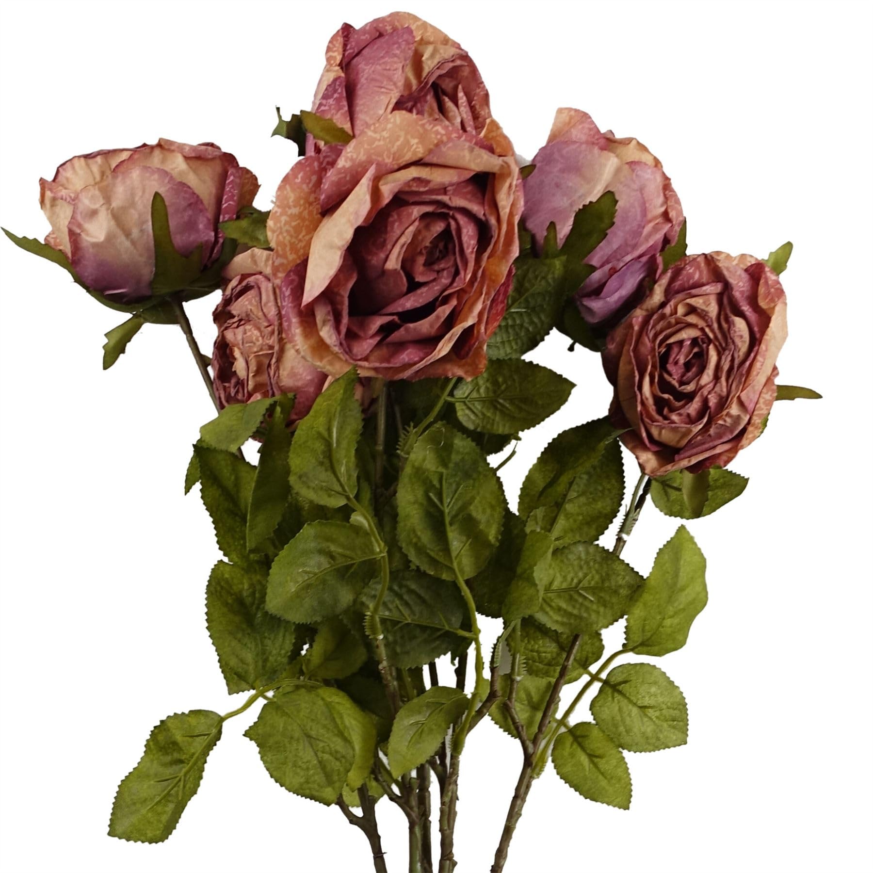 Leaf Pack Of 6 X 70Cm Artificial Dark Pink Rose, Pink