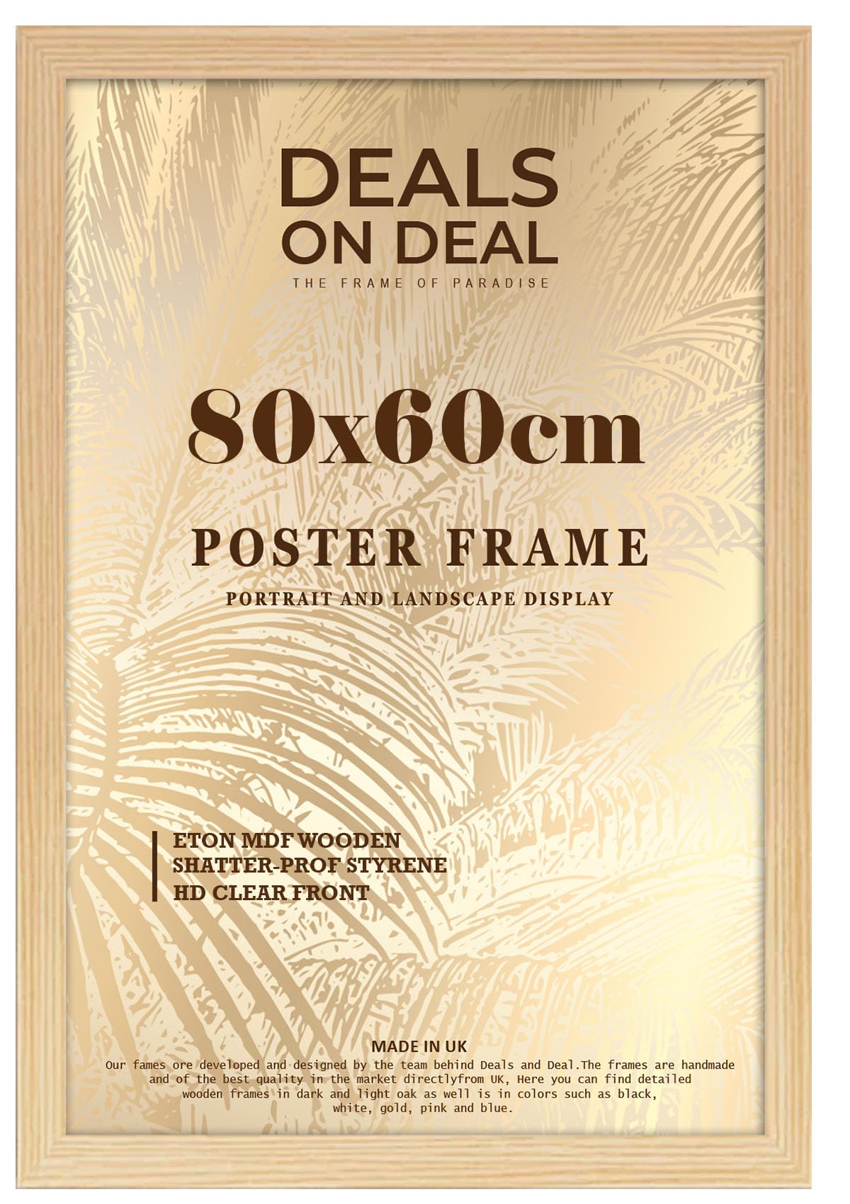 DEALS ON DEAL® Large Pine Poster Frame 80x60 cm Picture Frame Jigsaw Puzzle | Mdf Wooden 60 x80 cm | Solid Mdf Hd Clear Front | Vertical or Horizontal