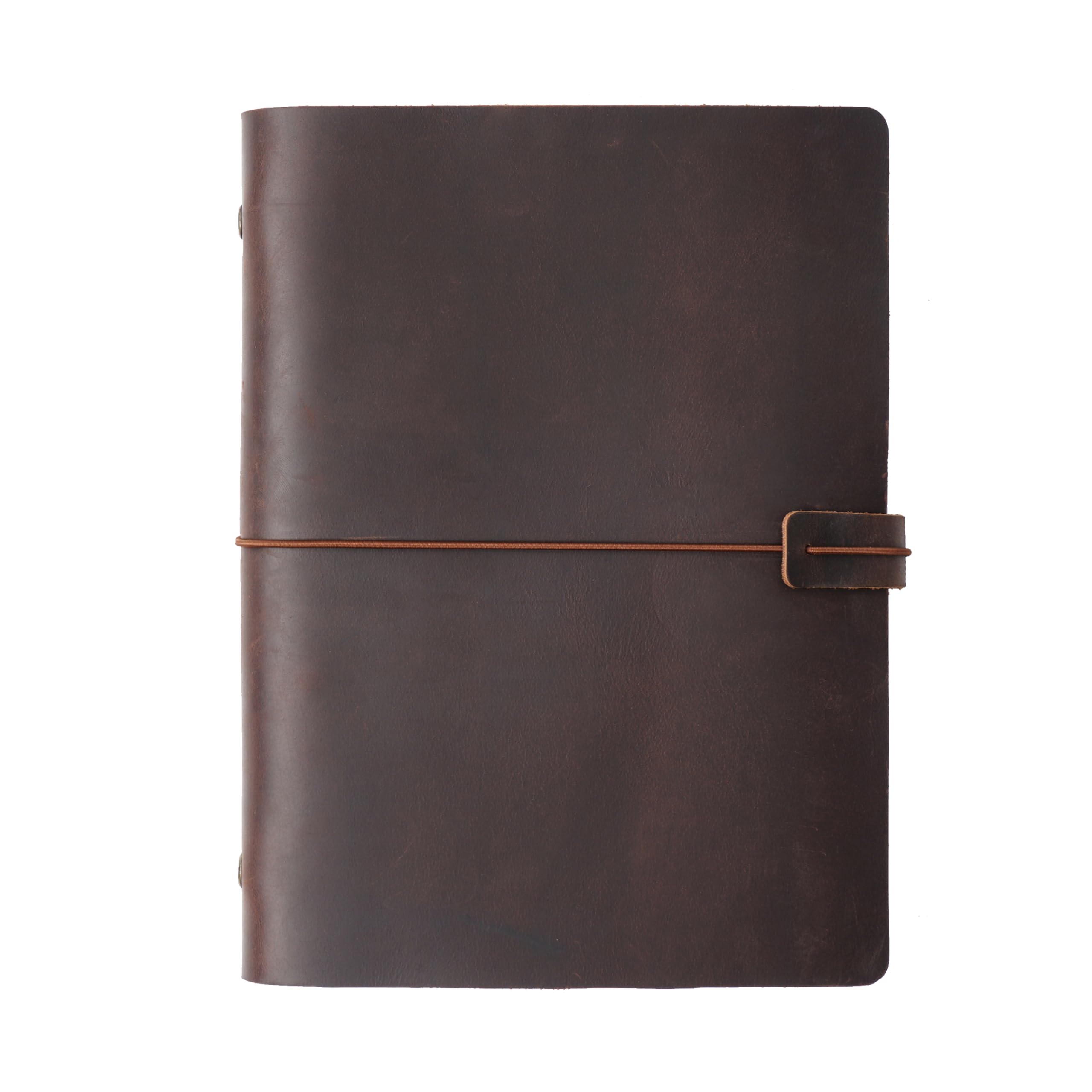 Cuaderno de cuero A5 para hombre, cubierta de diario de 6 anillos con correa, organizador recargable, papel de inserción, cuaderno de viaje, regalo, marrón oscuro