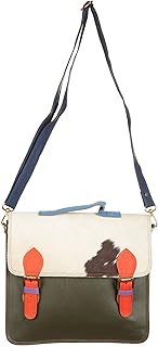 Borsa SORUKA a tracolla MESSENGER STAMP PELO, in pelle recuperata multicolor. Tracolla regolabile e removibile. Donna. Verdone, aragosta maculato