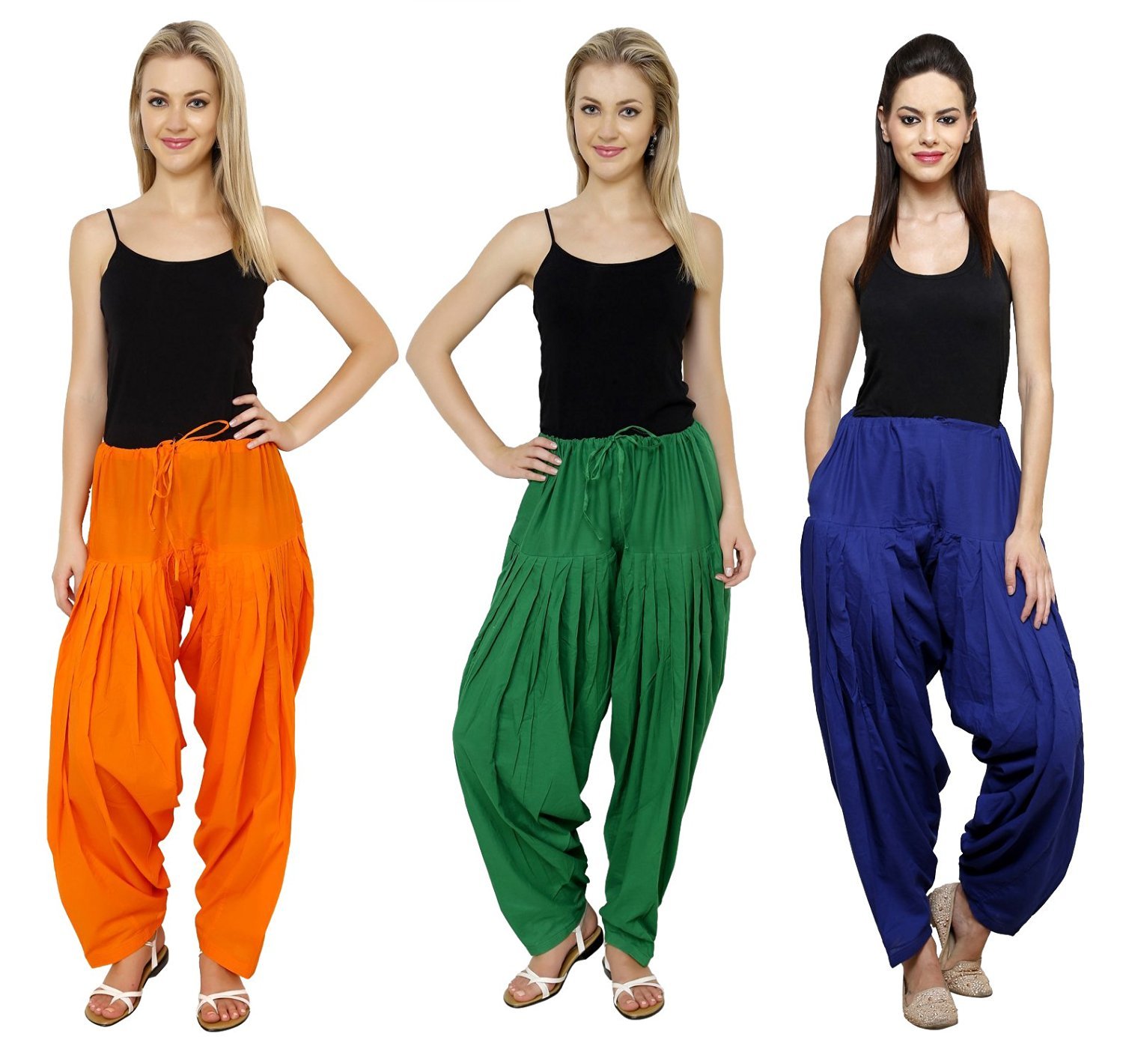 Women's Pure Plain Cotton Patiala Salwar Combo Set (Free Size, Orange, Blue And Green)-image-31