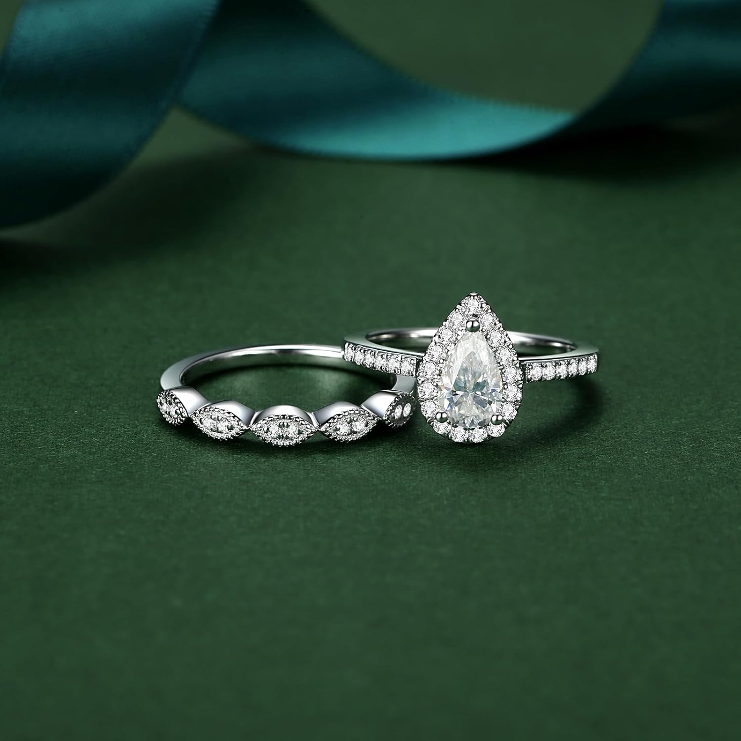 Moissanite Wedding Ring Set for Women 925 Sterling Silver with 18K White Gold Plated D Color VVS1 Clarity Travel Moissanite Engagement Rings Promise Rings with Certificate - Image 3