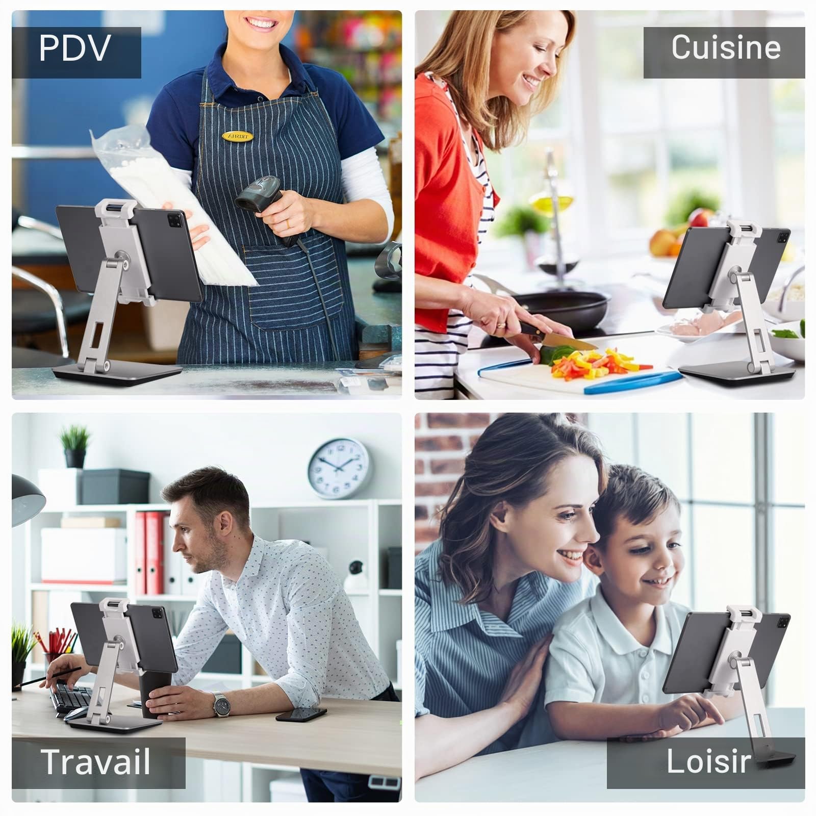 Support Tablette Réglable et Pliable, Porte Tablette Bureau Aluminium Lourd Pivotant à 360°, Compatible avec iPad Pro/Air/Mini, Samsung Tab, Surface Pro, Kindle Fire (7-13") (Argenté)