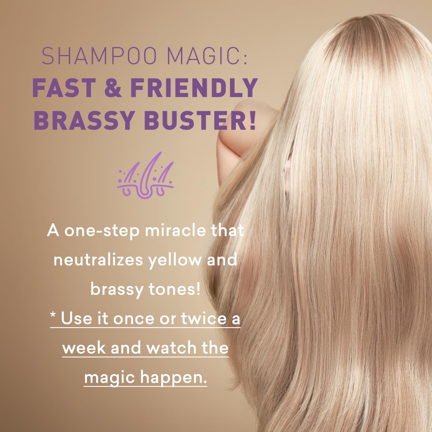Just Nutritive Purple Toning Shampoo and Conditioner for Blonde, Gray, White, Silver, and Bleached Hair - Eliminate Brassiness, Boost Shine, Repair, Hydrate, Sulfate-Free, Paraben-Free - Pack 2-8oz.