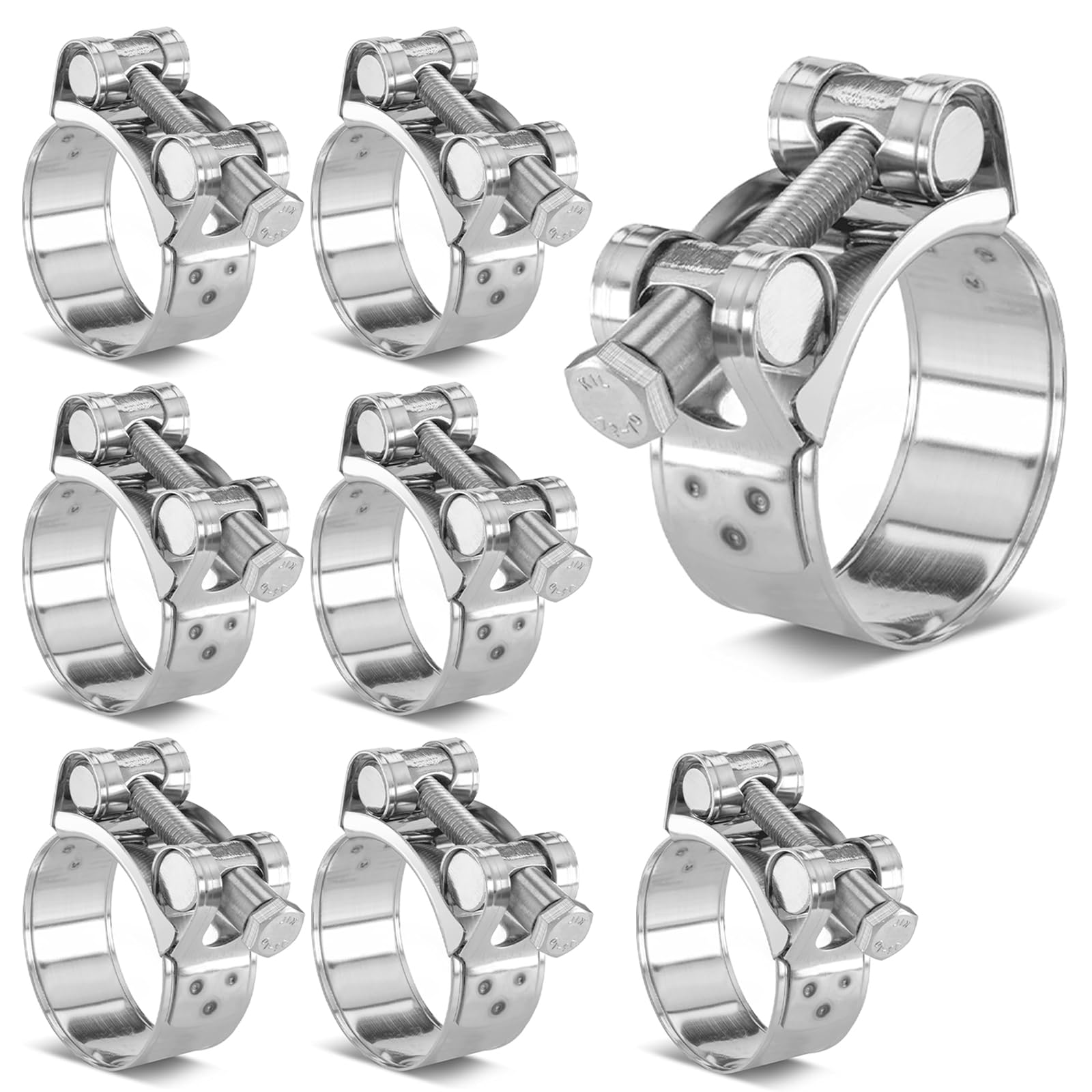 Lxoraziy T-Bolt Hose Clamps 8PCS 29-31mm Heavy Duty Stainless Steel Adjustable Exhaust Clamp for Car Motorcycle Turbo Hose Radiator Pipes