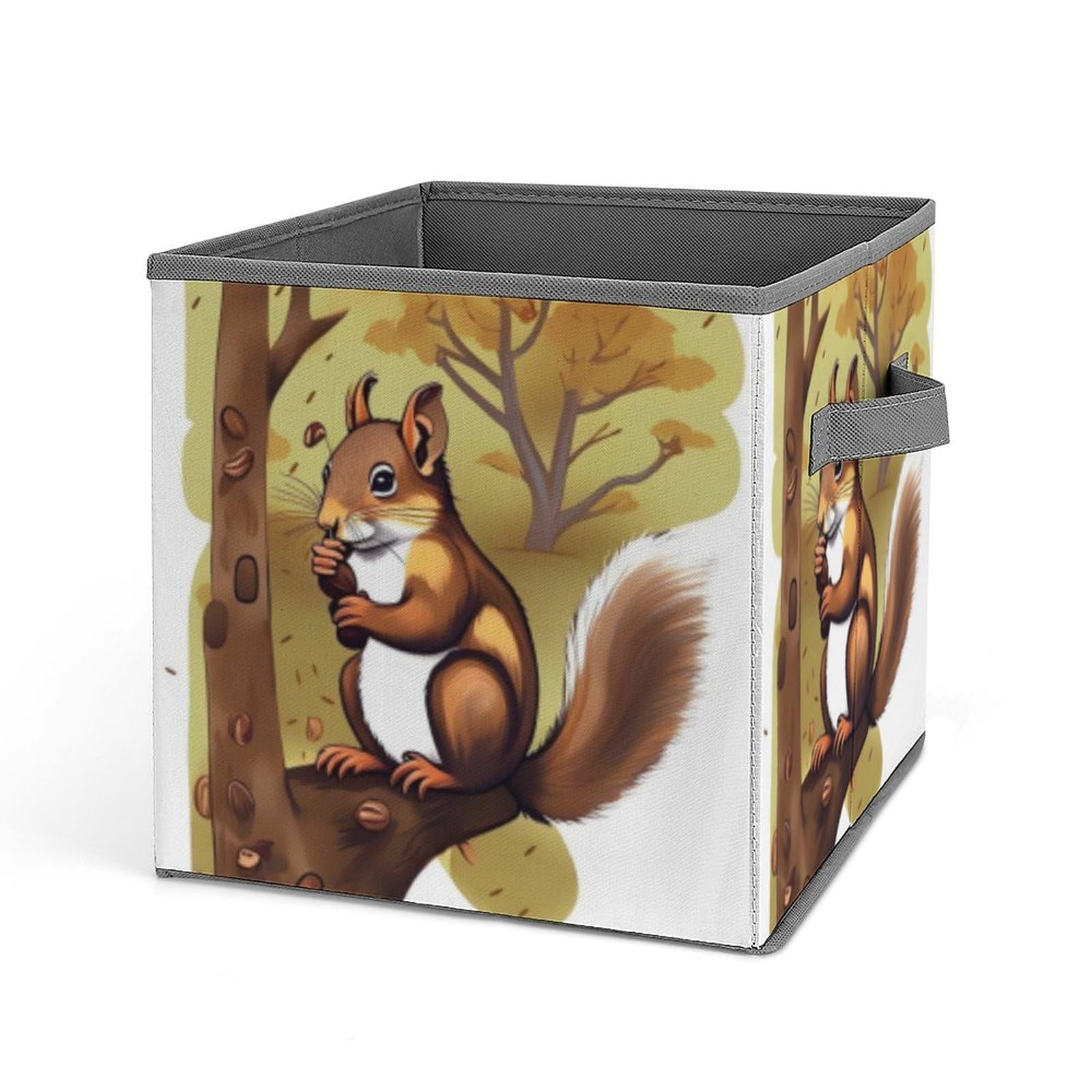BTCOWZRV Nut-eating Squirrel Cube Storage Bins - 11 Inch Heavy Duty Fabric Closet Bins for Shelves, Cube Organizer - Collapsible Storage Boxes with Handle Decorative Clothing Storage Baskets