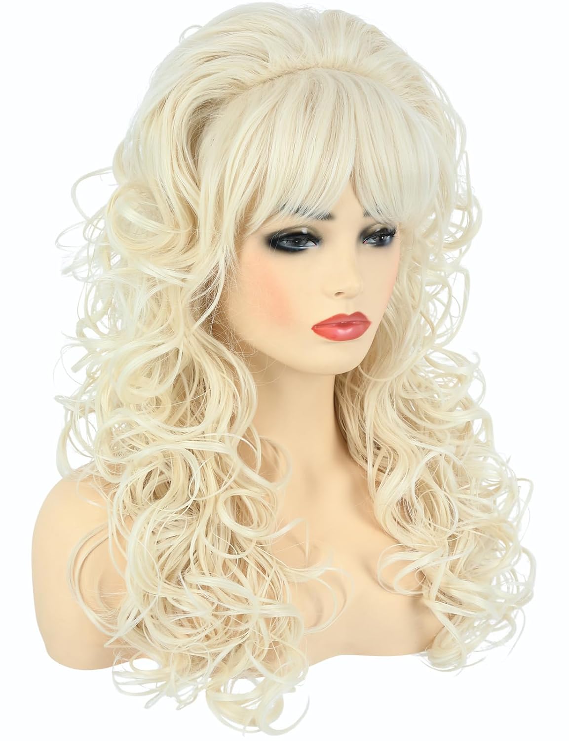 80s Long Blonde Curly Wig - Perfect for Womens 60s 70s Disco Party or Halloween Costume - Long Blond Wavy Wigs with Bangs for Women Drag Queens Cosplay (Blonde) - Image 3