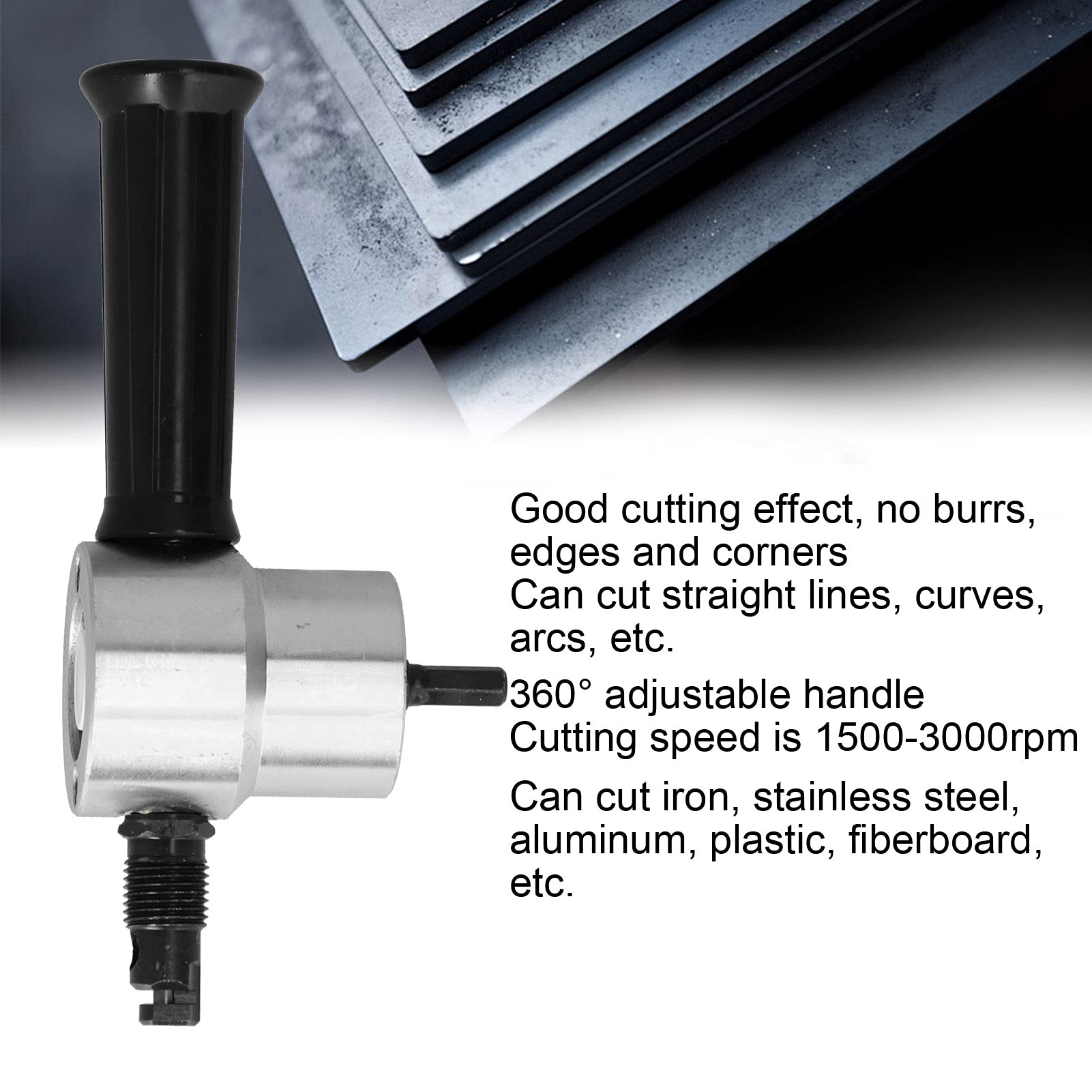 ZAWELIYO Double Head Metal Cutter Sheet Nibbler Electric Drill Attachment Circle Cutting Accessories, 360° Adjustable, for Cutting Irregular Lines