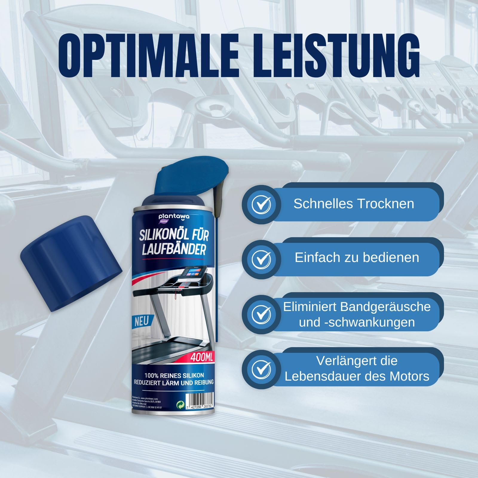 Plantawa Spray do bieżni 400 ml | Smar silikonowy bieżni. Idealny do siłowni, bieżni domowej. Precyzyjne zastosowanie. Nadaje się do wszystkich bieżni.