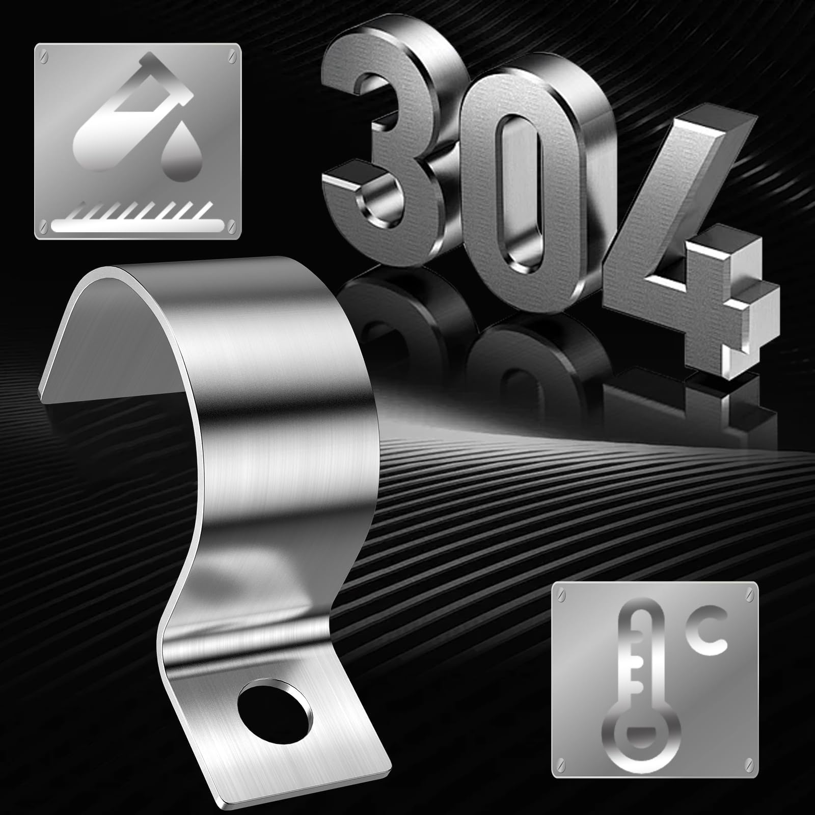 20 Pcs Pipe Clips 25mm Pipe Clamp Single-Hole Pipe Brackets V2A Stainless Steel U Brackets Heavy Duty Cable Clamps Fasteners for diameter 24-25.5mm Cables Water Pipes Fixing Flush Installation - Image 3