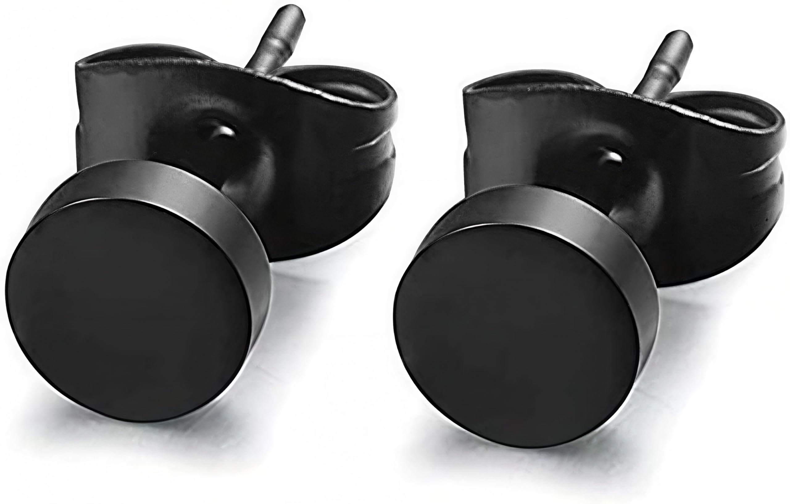 ADAIER Men's Black Stainless Steel Stud Earrings - 3mm-9mm (ED-01)