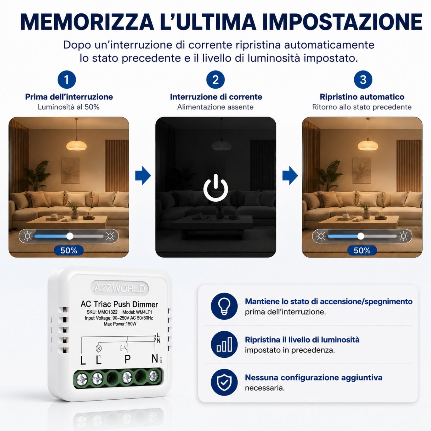 4 sztuki ściemniacza Push AC Triac, cięcie fazowe 220 V z przyciskiem, regulowany 10-100%, synchronizacja, pamięć, podtynkowy i szynę DIN, do ściemniania LED maks. 150 W, 40 x 40 x 18 mm, wycinanie