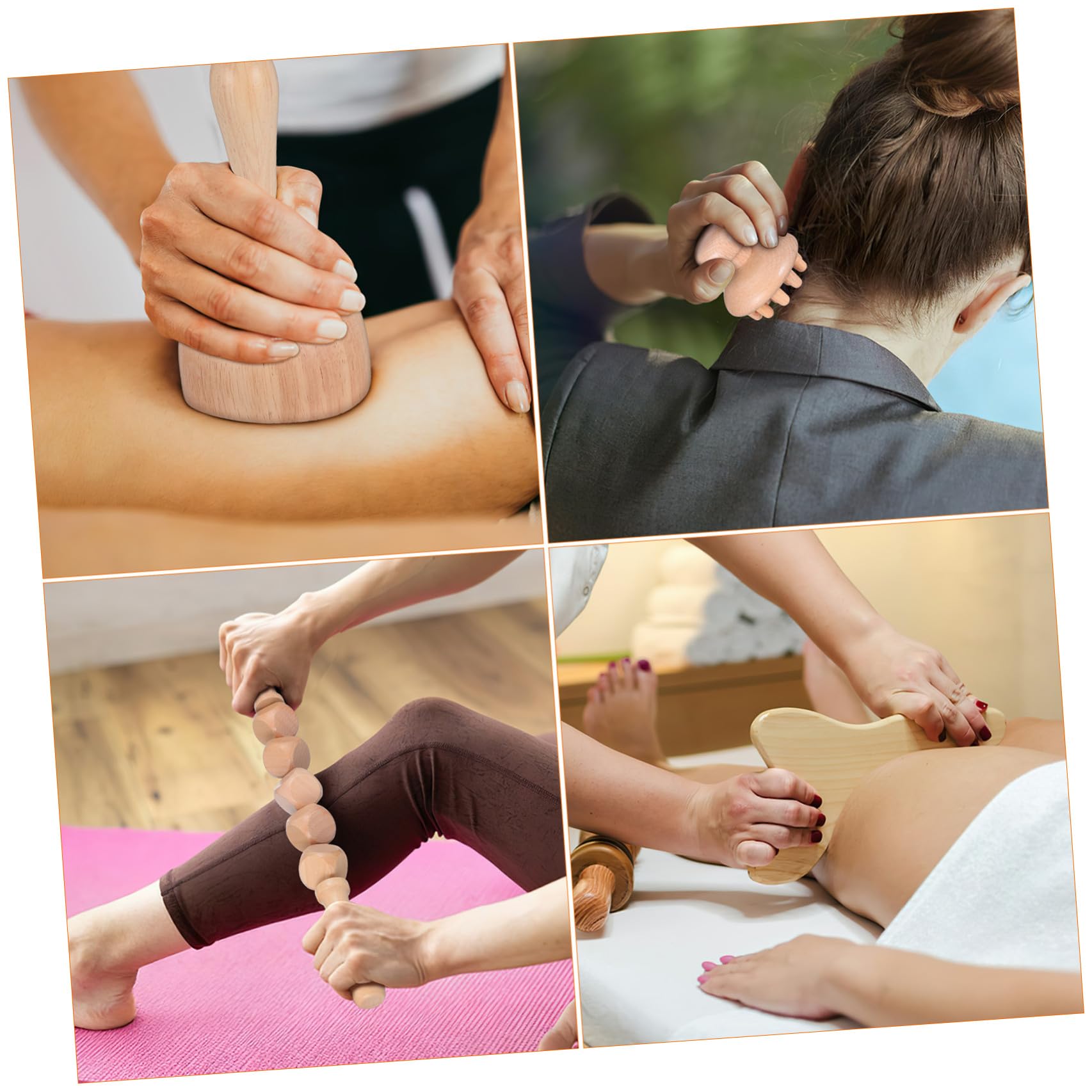 6 piezas Herramientas de Masaje de Madera para Modelado Corporal Alivio Muscular y Relajación Kit para Hombres y Mujeres Incluye Rodillos y Tablas Terapéuticas