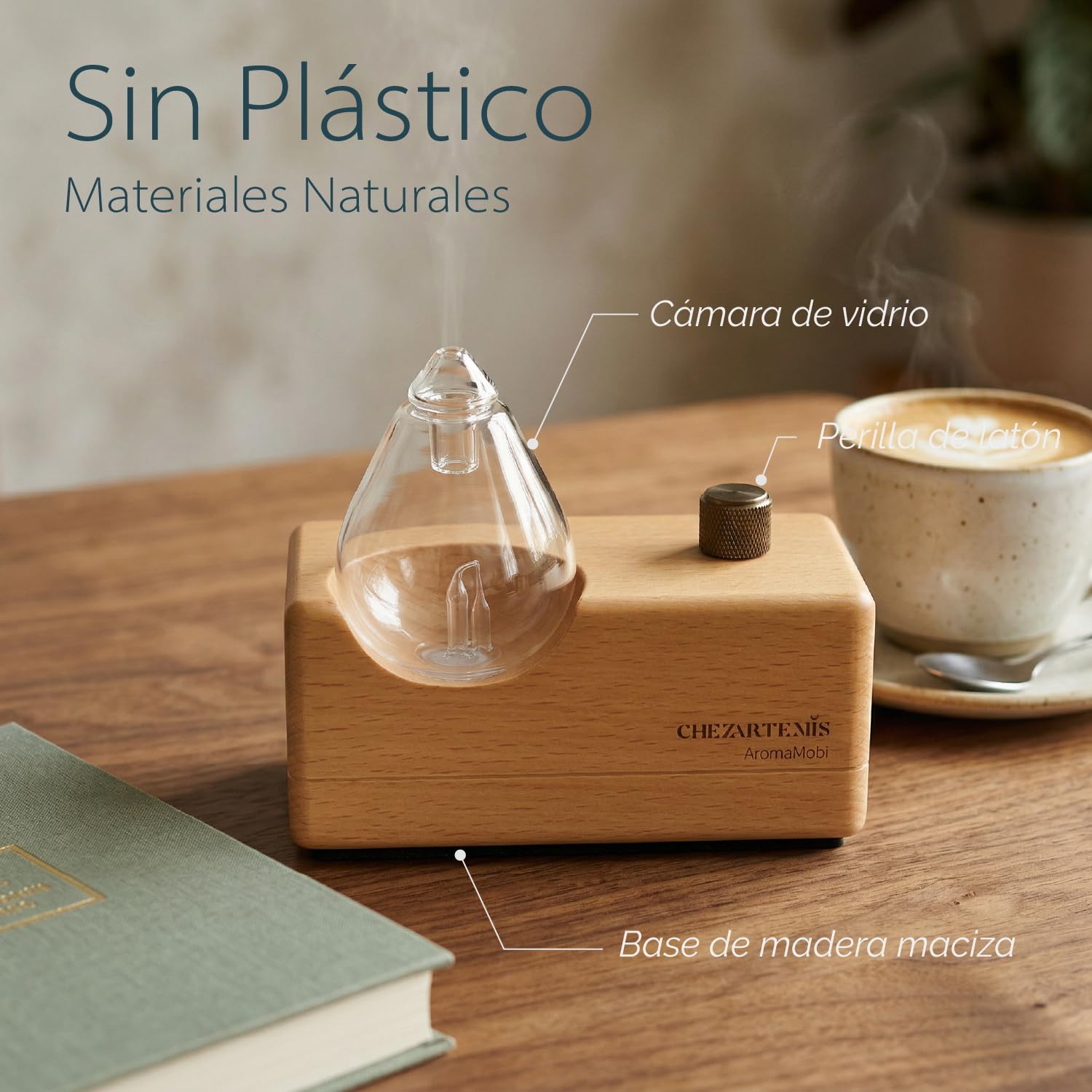 Waterdrop Difusor de Aceites Esenciales Sin Agua, Nebulizador de Aromaterapia de Vidrio y Madera, Ambientador Casa Eléctrico Inalámbrico con Timer/LED, Recargable y Portátil para Habitaciones Grandes