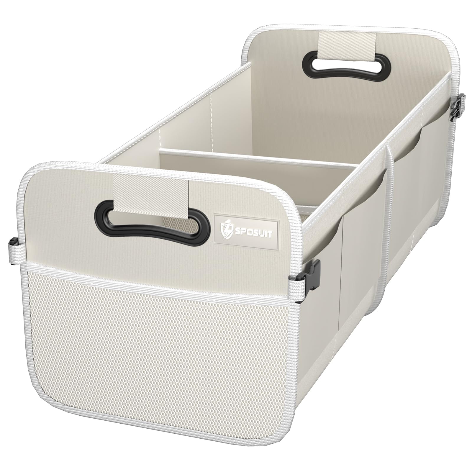 Sposuit Trunk Organizer for Car - 70L Collapsible Trunk Storage with 11 Pockets & Reinforced Handles, SUV Trunk Organizers for Grocery Cargo(White)