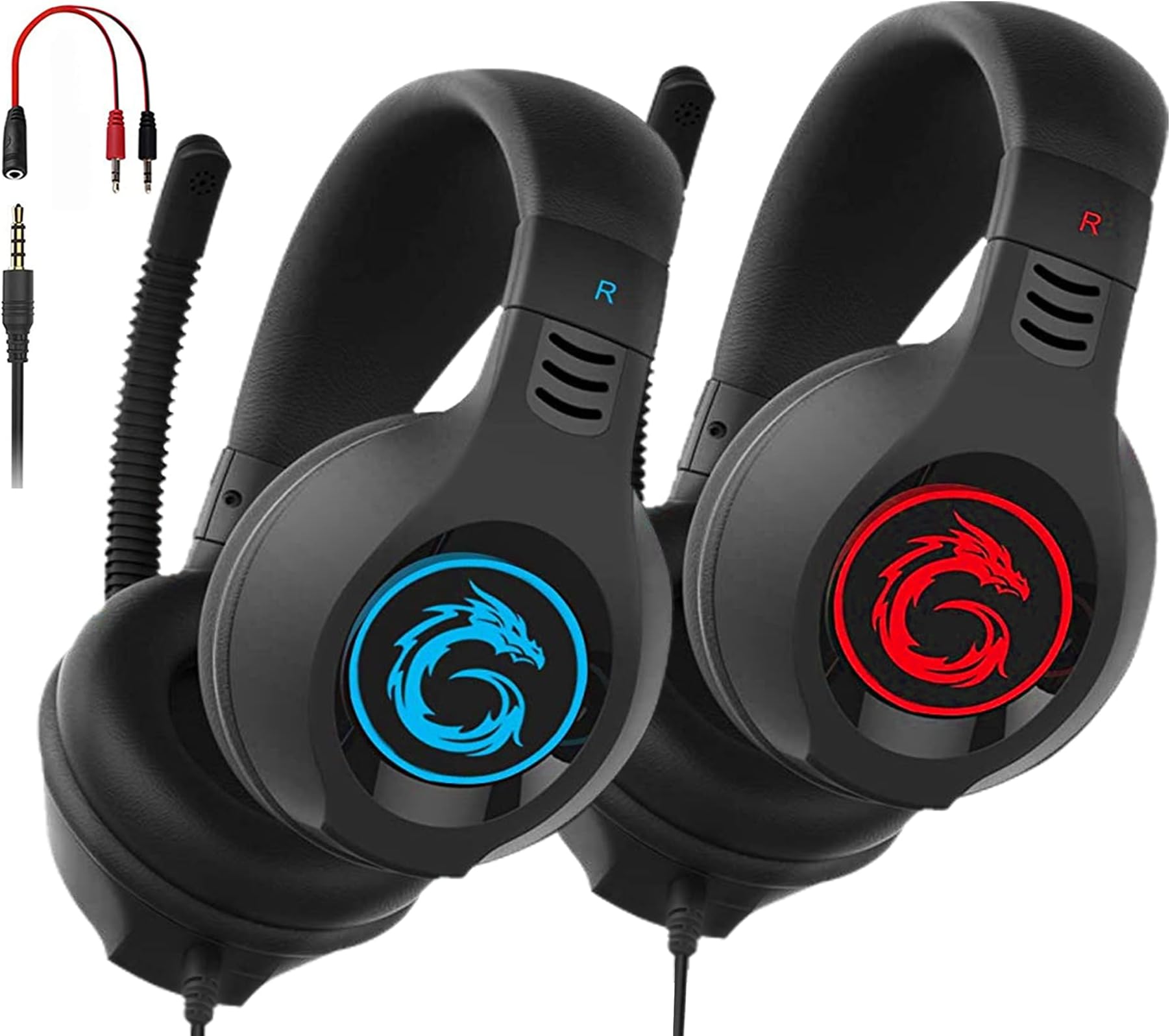 SENICC 2 Pack Gaming Headset with Microphone for PS4 Xbox One, Over Ear 3.5mm PC Headphone with Lightweight Design Noise Cancelling Volume Control for Laptop, Mac, iPad, Tablet