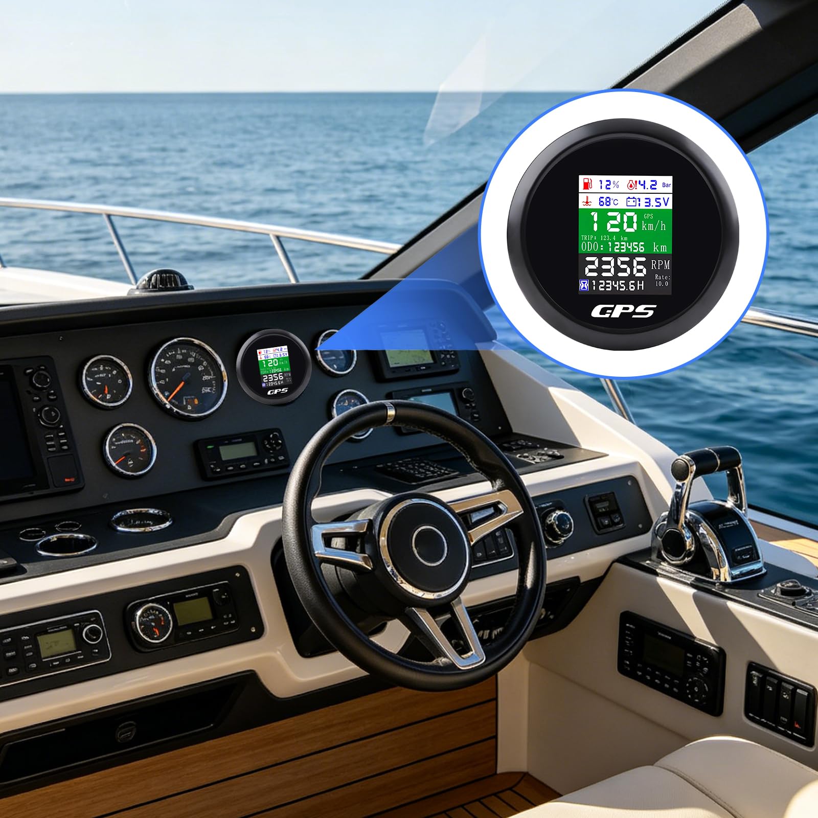 Tachimetro GPS 85 mm 6 in 1 Multifunzione Digitale Tachimetro Contagiri Voltmetro Indicatore Livello Carburante Temperatura Acqua e Pressione Olio