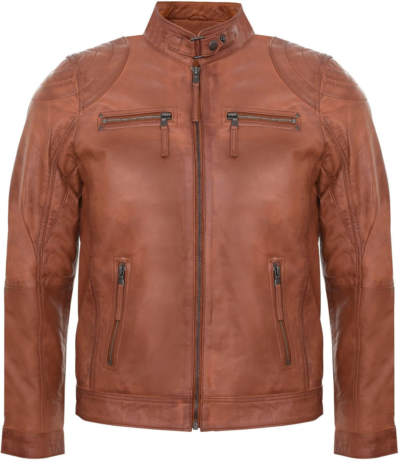 Men's 100% Real Leather Moto Racing Biker Fashion Motorcycle Zipped Jacket