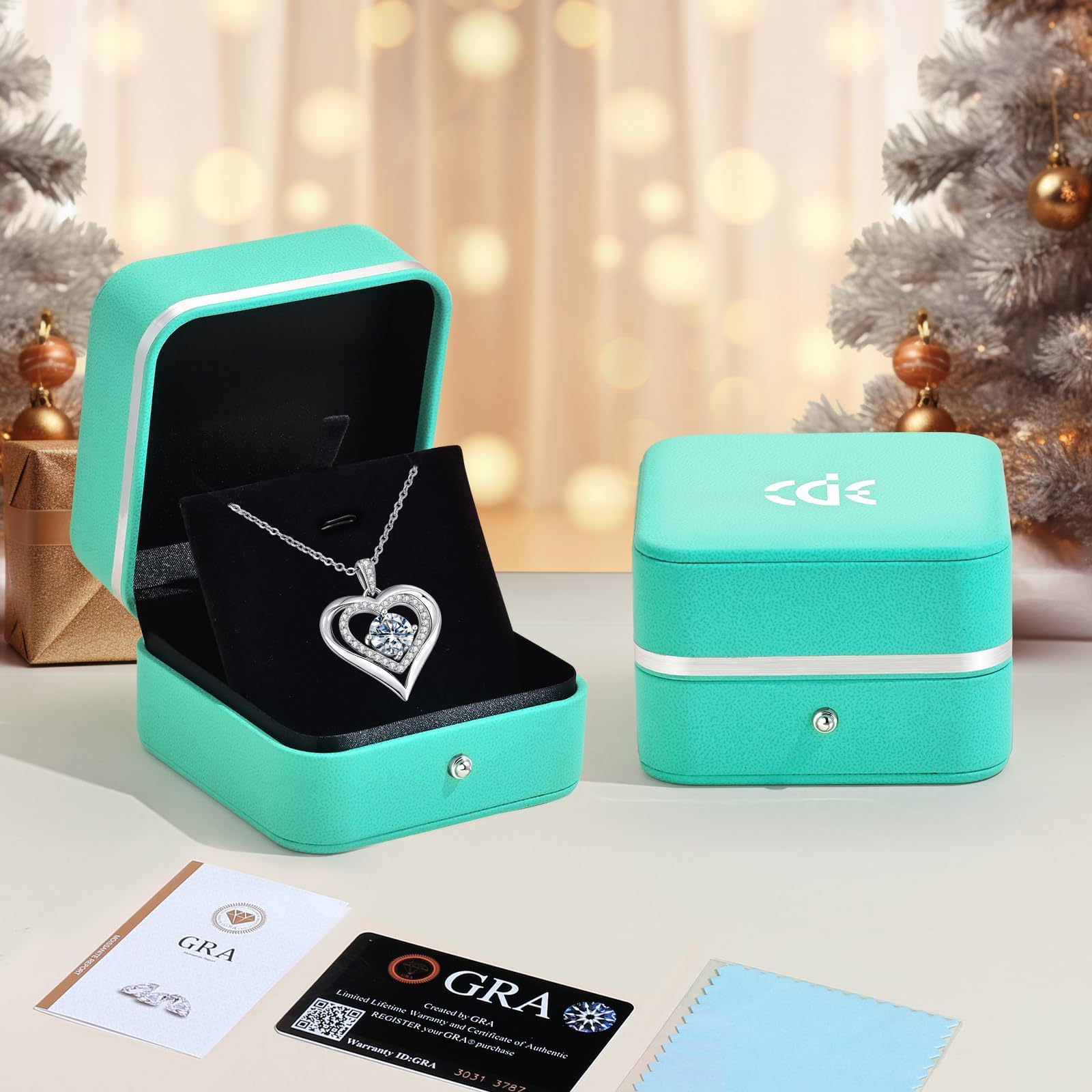 CDE Moissanit Halskette für Damen Silber 925 Kette Herz Schmuck Geschenk | Herz Halskette Geschenk für Frauen Weihnachten Muttertags Weihnachten Valentinstag Geburtstags Geschenk Hochzeit Jubiläum