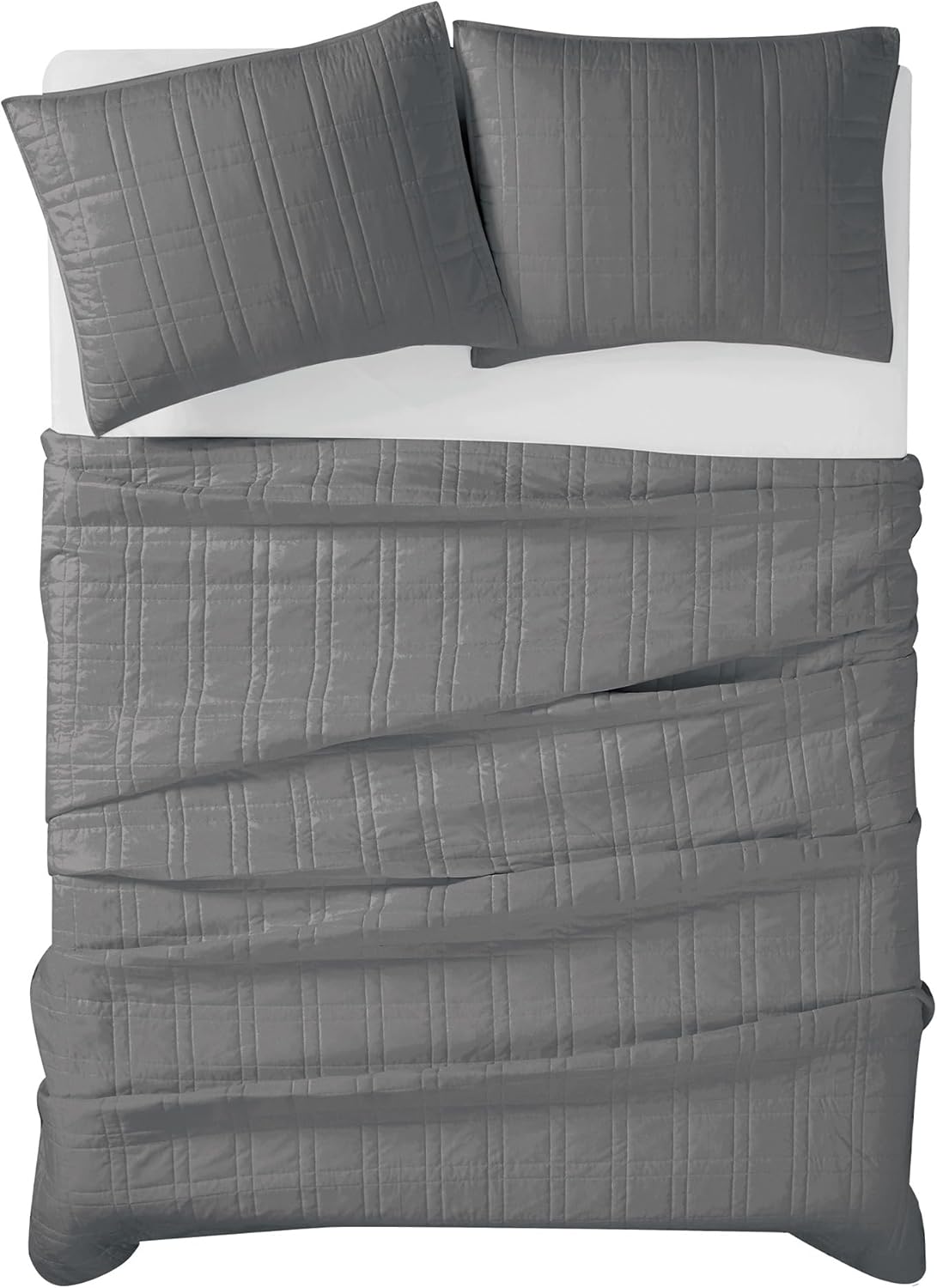 CANNON Heritage Solid Quilt Set Grey Polyester 3-Piece King Quilt Set, Solid Color Themed, for Men and Women, Oeko-TEX Certified Confidence