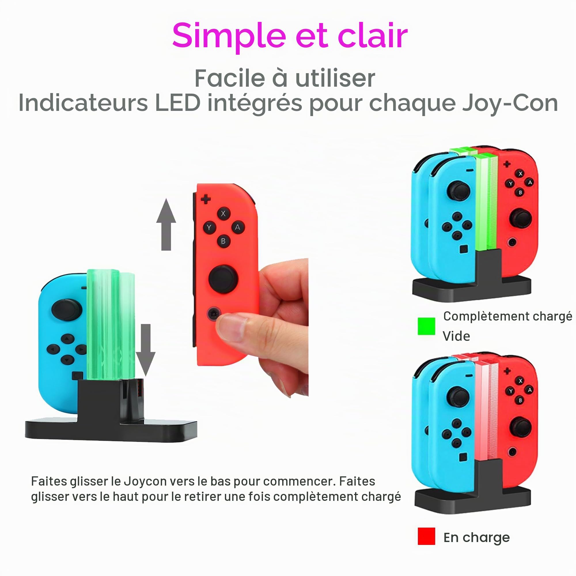 INNVO Power Dock Chargeur Joycon Switch Station Dock de Chargement Chargez 4 Joy Con Manettes en Même Temps Câble de Chargement USB C Inclus Noir