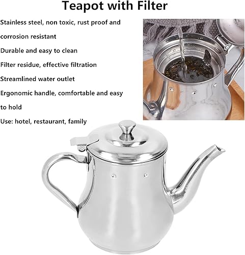 Miniatura 2 de Tetera de acero inoxidable, calentador de té de 16.9fl oz con infusor de tetera, tetera moderna para hoteles, restaurantes, familias (color