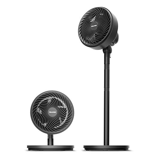 PELONIS 7-Inch Pedestal Air Circulator, Oscillation Fan, 3 Speeds, Adjustable Height (Tabletop/Standing Fan), 75°+90° Oscillation, 5-Blade Quiet Pedestal Fan for Bedroom, Office, Home