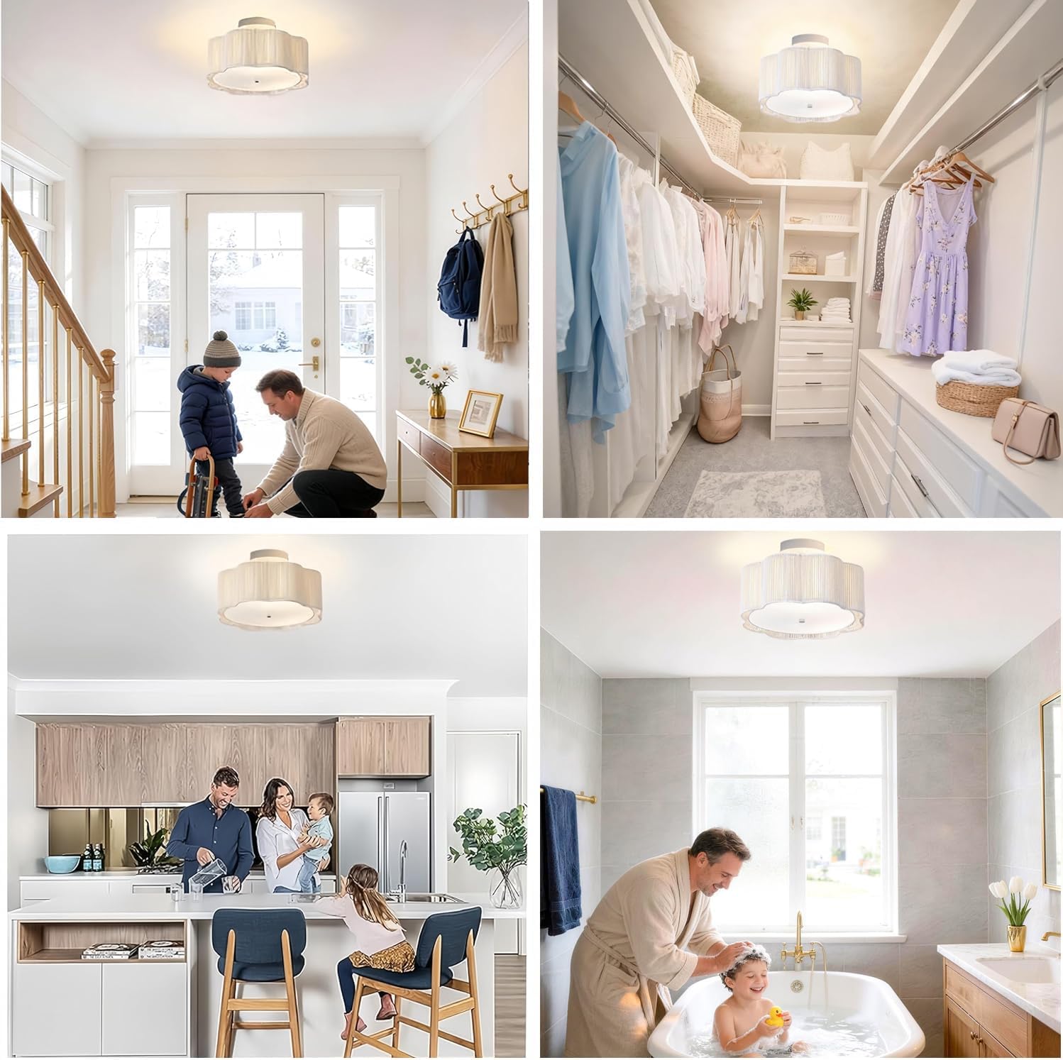 13.4" Rattan Flush Mount Ceiling Light Fixtures,3-Light Boho Nursery Light Fixtures Ceiling Mount for Bedroom,Mini Rattan Chandelier,White Small Chandelier Lighting for Dining Room Hallway