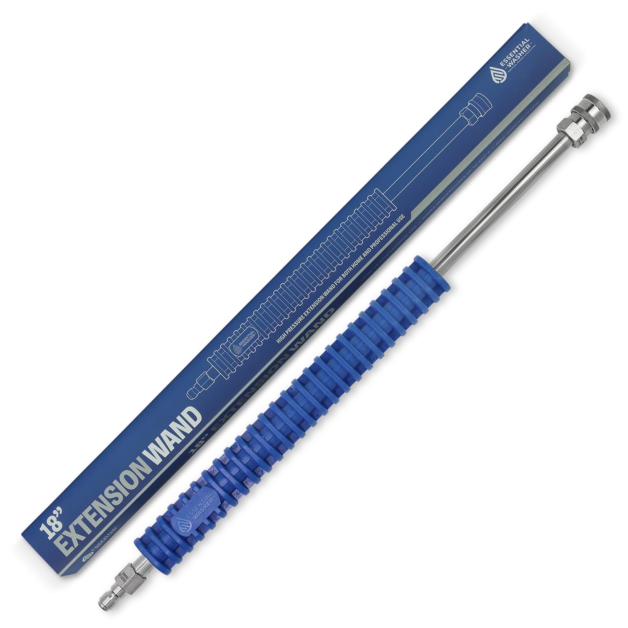 Essential Washer 18" Pressure Washer Extension Wand - Stainless Steel Power Washer Wand with Molded Grip - Short Pressure Washer Wand Replacement - Stainless Steel 1/4” QC Plug & Coupler Preinstalled