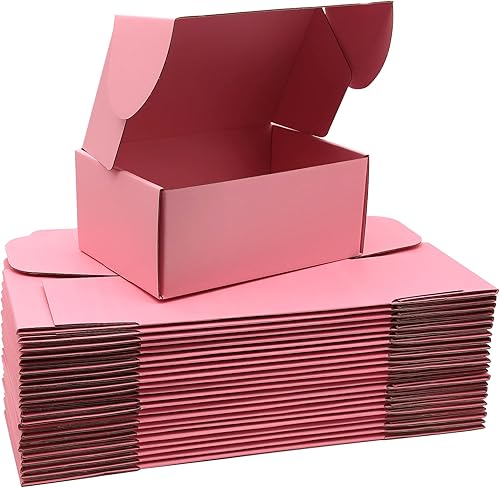 Lmuze Cajas de envío pequeñas rosas para pequeñas empresas, paquete de 25 cajas de cartón corrugado de 9 x 6 x 4 pulgadas para envío, embalaje de