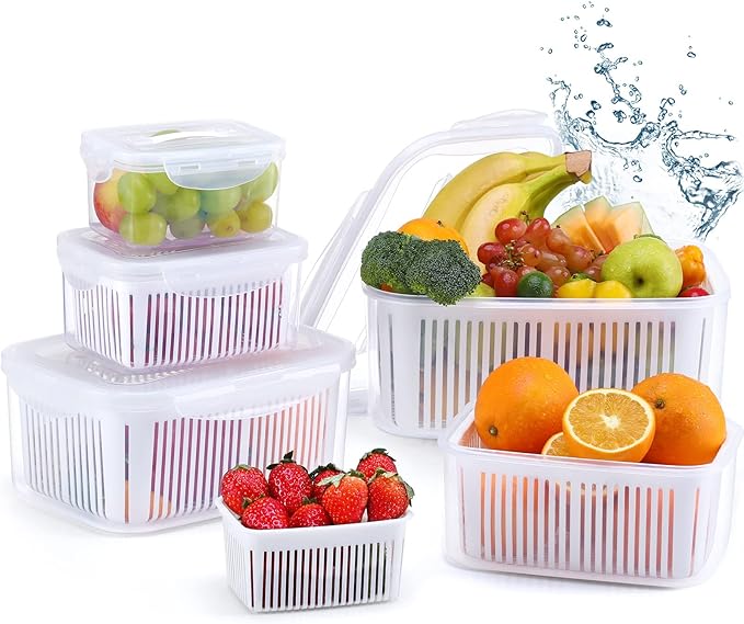 Fresh Storage Containers,Luxear 5 Packs Fruit Container Fridge BPA Free