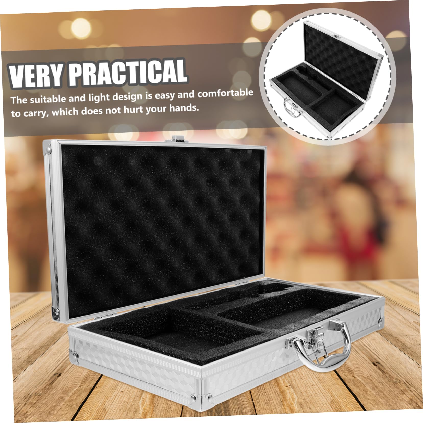 Custodia Microfono in Alluminio Leggera Compartimento Per Scheda Audio 35x19.2x6.5cm, Per Trasporto in Concerti e Eventi Musicali