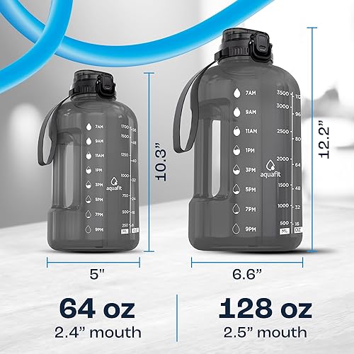 Miniatura 7 de AQUAFIT Botella de agua de 1 galón con marcador de tiempo, botella de agua de 128 onzas con popote, botella de agua para el gimnasio, botella de