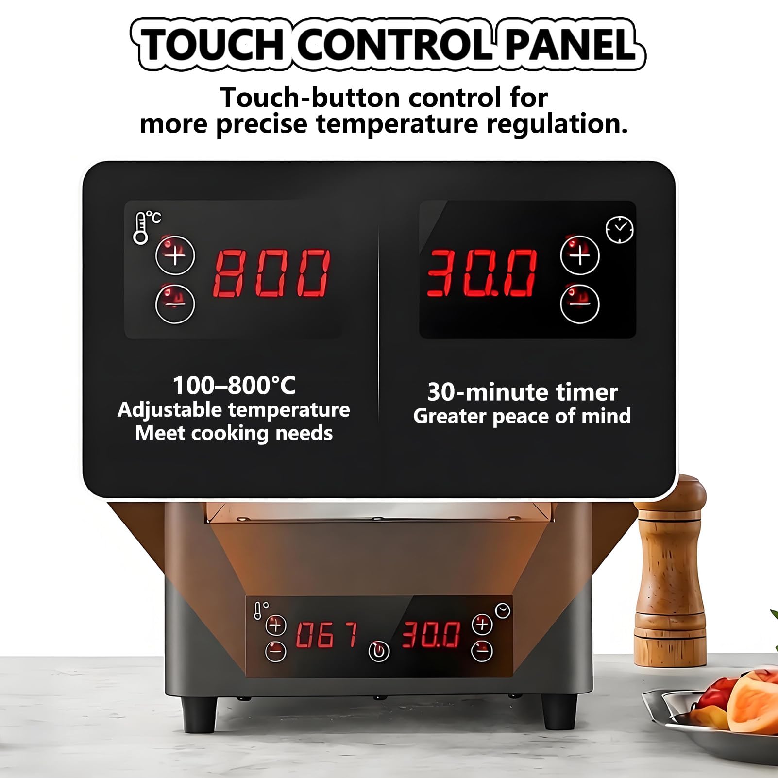 Elektryczny Grill do Steków O Mocy 1700 W z Timerem I Regulacją Temperatury, Grill Domowy z Rusztami I Tacką, Timerem 30 Min, Stali Nierdzewnej, do Steków, Mięsa, Burgerów I Pizzy Black-8Layer