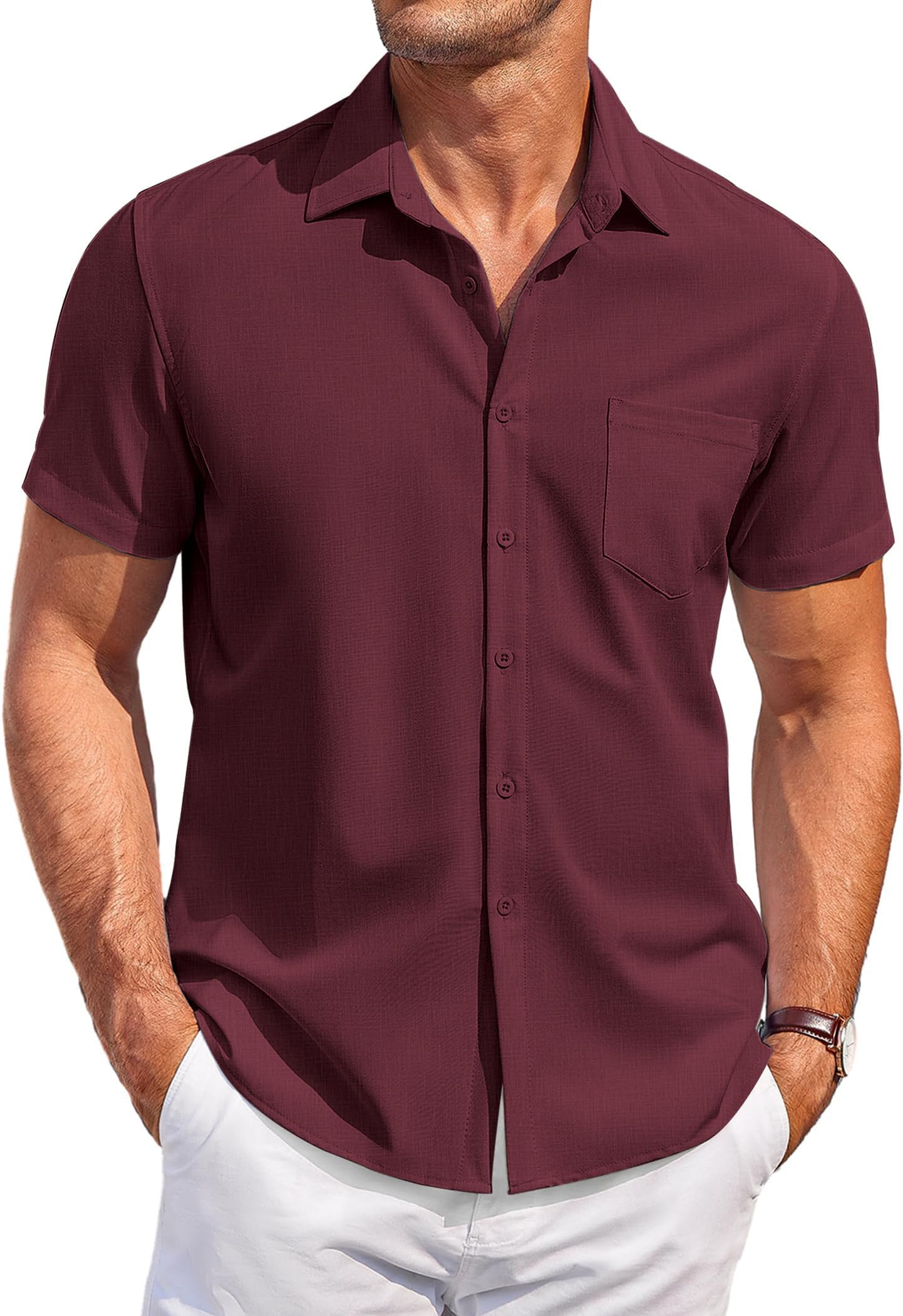 COOFANDY Men's Short Sleeve Shirt Wrinkle-Free Beach Summer Shirts Soft Stretch Casual Top for Holiday & Office