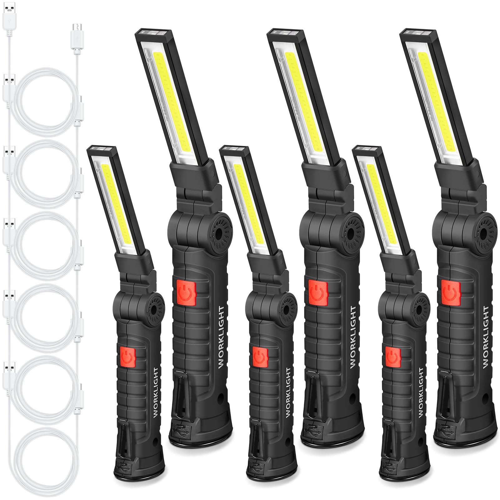 Tuanse Wiederaufladbare LED-Arbeitsleuchte mit Magnetfuß und 360° drehbarer magnetischer Taschenlampen für Mechaniker, Autoreparatur, Zuhause, Garage, Camping, Geschenke für Männer, Vater, 6 Stück